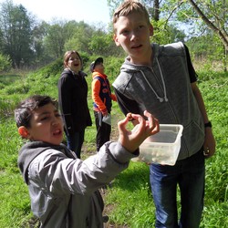 Fatih und Marcel auf Schneckenjagd   (vergrößerte Bildansicht wird geöffnet)